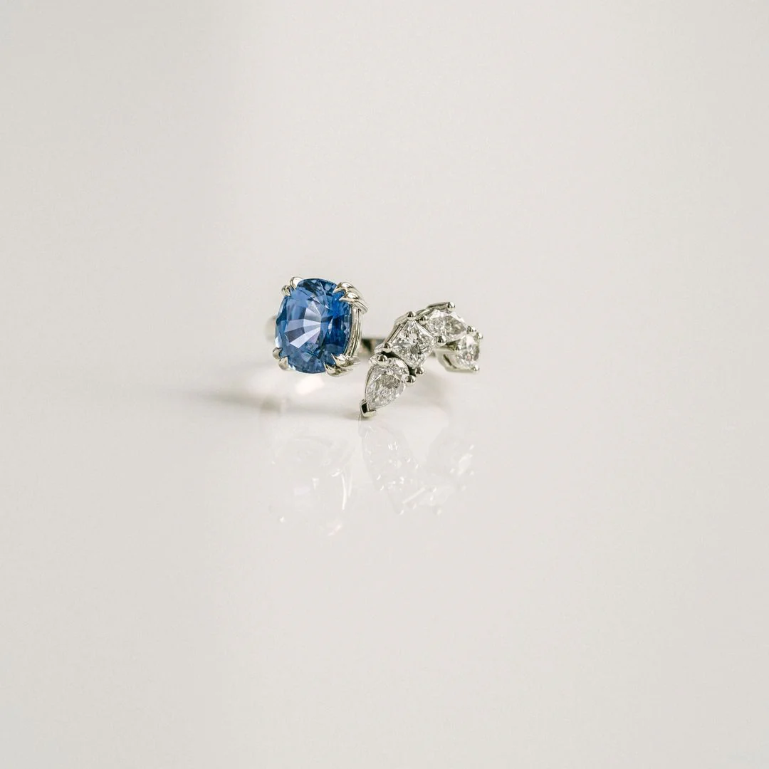 Cushion Cut Blue Sapphire Gap Ring With Diamonds - Image 4