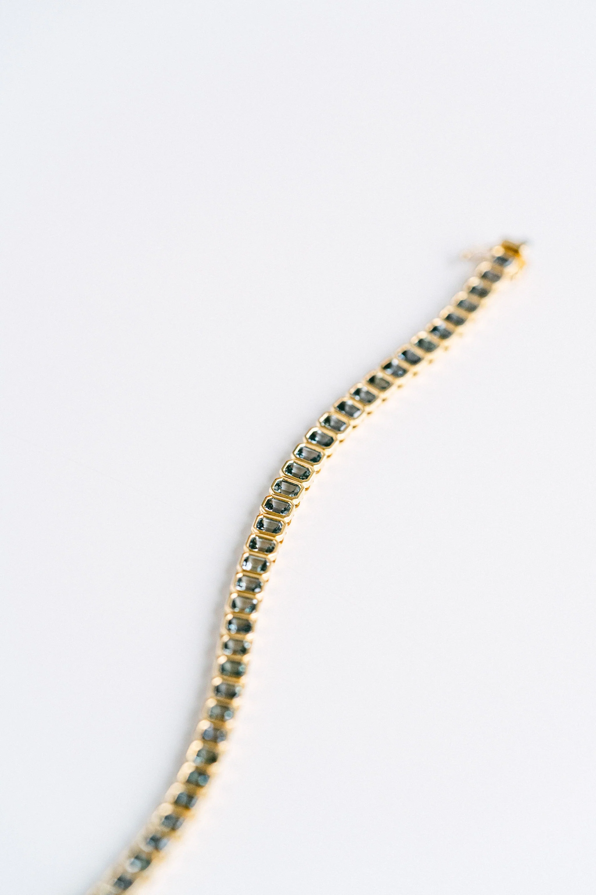 Emerald Cut Blue-Green Sapphire Bezel Tennis Bracelet - Image 3