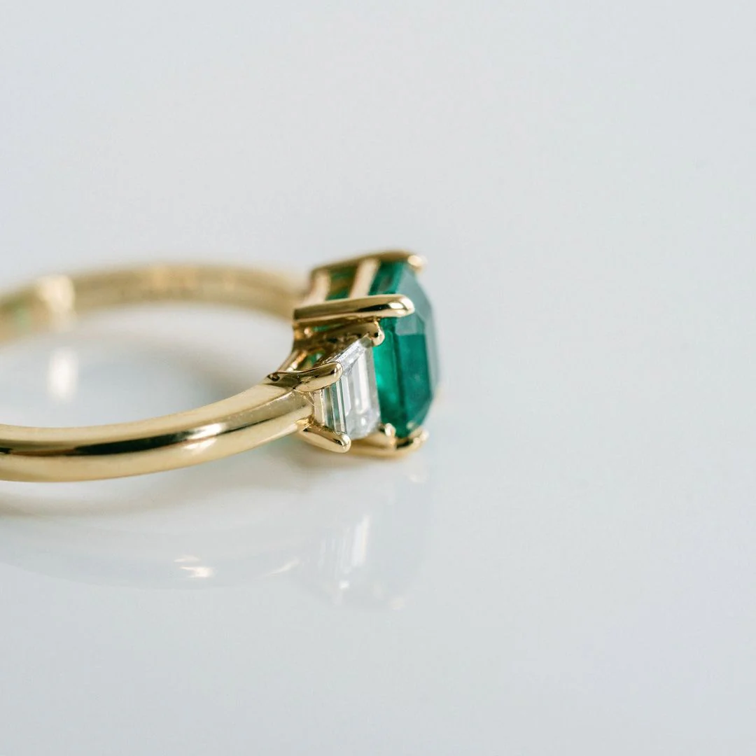 Emerald Cut Emerald With Trapezoid Diamond Accents - Image 3