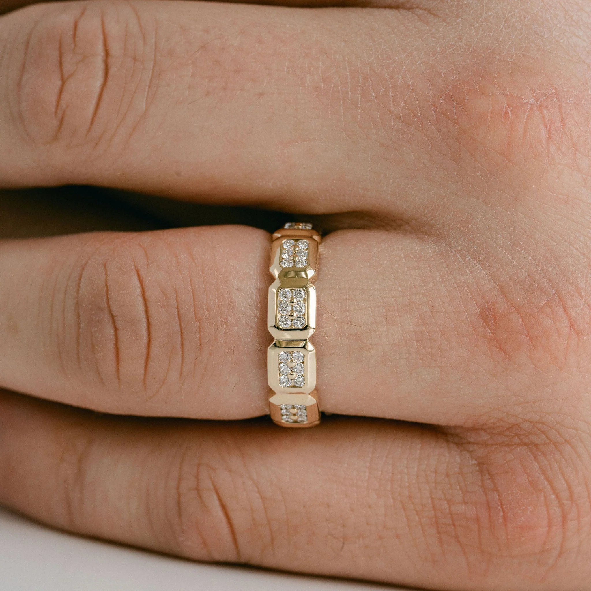 Faceted Geometric Diamond Pavè Mens Band - Image 4