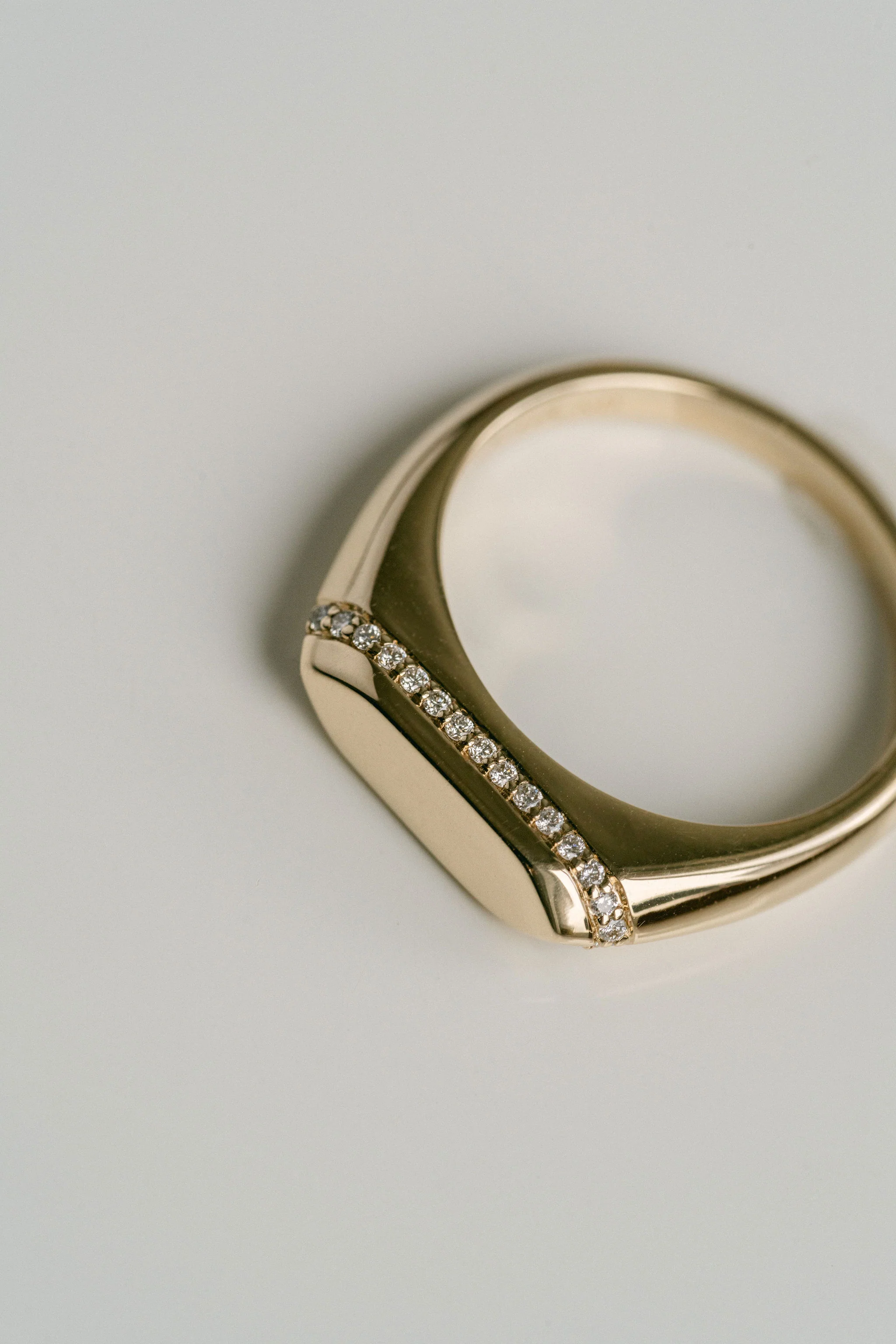 Polished Slim Signet With Diamond Halo - Image 4