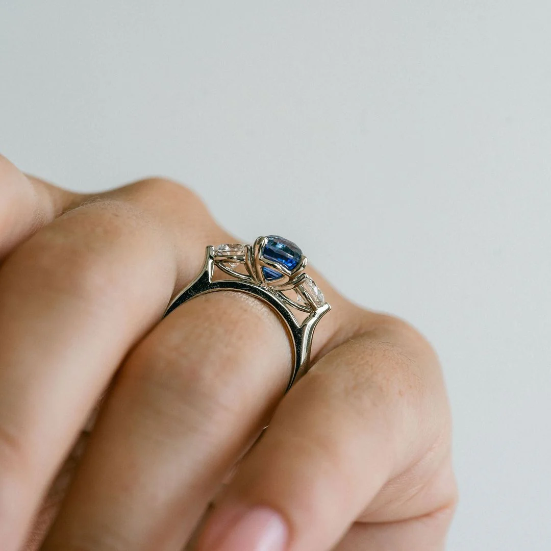 Square Cushion Cut Blue Sapphire With Round Diamond Accents - Image 5